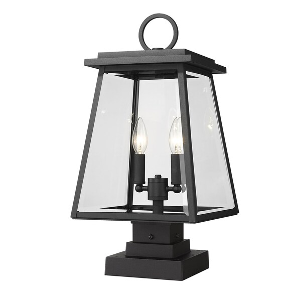 Z-Lite Broughton Outdoor Pier Mounted Fixture, 2-Light, 10.25 In.W x 21 In.H, Black/Clear Beveled 521PHMS-SQPM-BK - main